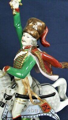 Volkstedt figure of a military Hussar on charging horse vintage