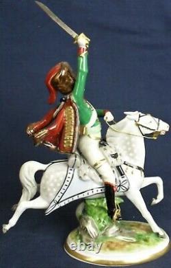 Volkstedt figure of a military Hussar on charging horse vintage