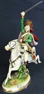 Volkstedt figure of a military Hussar on charging horse vintage