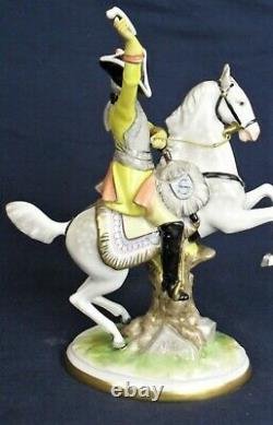 Volkstedt figure of a soldier on rearing horse vintage