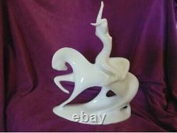 Vtg 58 Modernist Royal Dux Nude Lady Godiva on Horse White Porcelain Statue