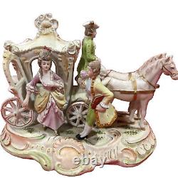 Vtg. 9x 5x 6.5 Porcelain Horse Drawn Carriage WithCouple & Coach Driver