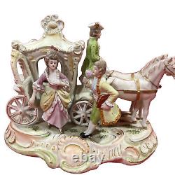 Vtg. 9x 5x 6.5 Porcelain Horse Drawn Carriage WithCouple & Coach Driver