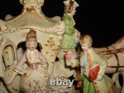 Vtg. 9x 5x 6.5 Porcelain Horse Drawn Carriage WithCouple & Coach Driver MINT