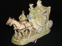Vtg. 9x 5x 6.5 Porcelain Horse Drawn Carriage WithCouple & Coach Driver MINT