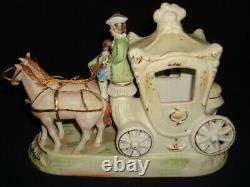 Vtg. 9x 5x 6.5 Porcelain Horse Drawn Carriage WithCouple & Coach Driver MINT