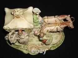 Vtg. 9x 5x 6.5 Porcelain Horse Drawn Carriage WithCouple & Coach Driver MINT