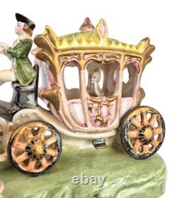 Vtg CAPODIMONTE ITALY Porcelain Cinderella Princess Stagecoach 4 Horse Carriage