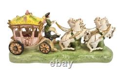 Vtg CAPODIMONTE ITALY Porcelain Cinderella Princess Stagecoach 4 Horse Carriage