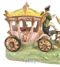 Vtg CAPODIMONTE ITALY Porcelain Cinderella Princess Stagecoach 4 Horse Carriage