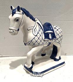 Vtg Italian Delft Blue&white Style Horse Statue Figurine Glazed Porcelain Italy