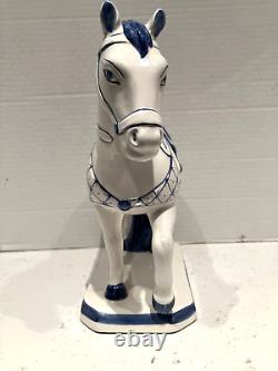 Vtg Italian Delft Blue&white Style Horse Statue Figurine Glazed Porcelain Italy