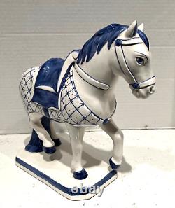 Vtg Italian Delft Blue&white Style Horse Statue Figurine Glazed Porcelain Italy