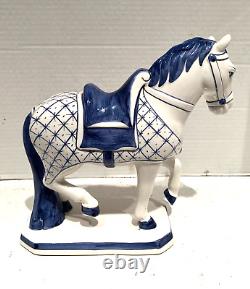 Vtg Italian Delft Blue&white Style Horse Statue Figurine Glazed Porcelain Italy