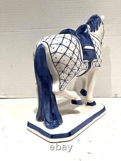 Vtg Italian Delft Blue&white Style Horse Statue Figurine Glazed Porcelain Italy