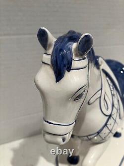 Vtg Italian Delft Blue&white Style Horse Statue Figurine Glazed Porcelain Italy