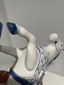 Vtg Italian Delft Blue&white Style Horse Statue Figurine Glazed Porcelain Italy