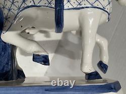 Vtg Italian Delft Blue&white Style Horse Statue Figurine Glazed Porcelain Italy