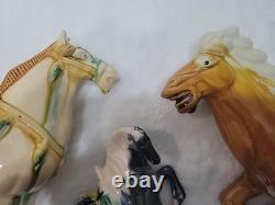 Vtg Lot of 3 Chinese Tang Dynasty Drip Style Glaze Ceramic War Horse Figurines