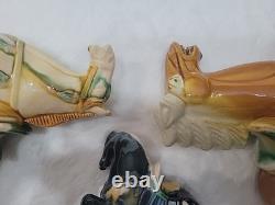 Vtg Lot of 3 Chinese Tang Dynasty Drip Style Glaze Ceramic War Horse Figurines