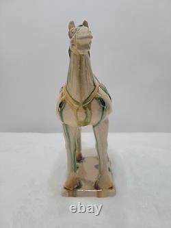 Vtg Lot of 3 Chinese Tang Dynasty Drip Style Glaze Ceramic War Horse Figurines
