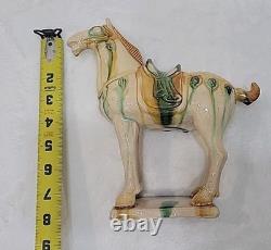 Vtg Lot of 3 Chinese Tang Dynasty Drip Style Glaze Ceramic War Horse Figurines