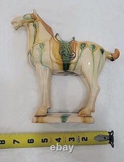 Vtg Lot of 3 Chinese Tang Dynasty Drip Style Glaze Ceramic War Horse Figurines