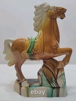 Vtg Lot of 3 Chinese Tang Dynasty Drip Style Glaze Ceramic War Horse Figurines
