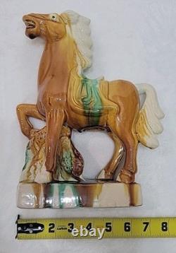 Vtg Lot of 3 Chinese Tang Dynasty Drip Style Glaze Ceramic War Horse Figurines