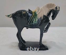 Vtg Lot of 3 Chinese Tang Dynasty Drip Style Glaze Ceramic War Horse Figurines