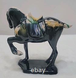 Vtg Lot of 3 Chinese Tang Dynasty Drip Style Glaze Ceramic War Horse Figurines