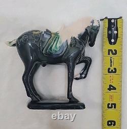 Vtg Lot of 3 Chinese Tang Dynasty Drip Style Glaze Ceramic War Horse Figurines