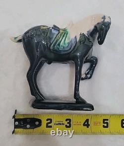 Vtg Lot of 3 Chinese Tang Dynasty Drip Style Glaze Ceramic War Horse Figurines