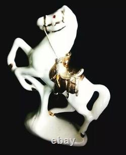 WHITE HORSE- Vintage 1955 Porcelain Horse Rearing Bucking 12 with22k Gold Accents