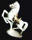 White Horse- Vintage 1955 Porcelain Horse Rearing Bucking 12 With22k Gold Accents