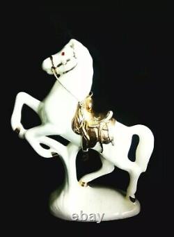 WHITE HORSE- Vintage 1955 Porcelain Horse Rearing Bucking 12 with22k Gold Accents