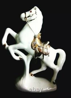 WHITE HORSE- Vintage 1955 Porcelain Horse Rearing Bucking 12 with22k Gold Accents