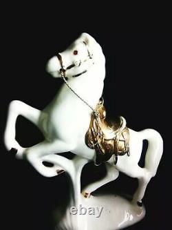 WHITE HORSE- Vintage 1955 Porcelain Horse Rearing Bucking 12 with22k Gold Accents