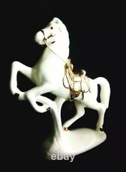 WHITE HORSE- Vintage 1955 Porcelain Horse Rearing Bucking 12 with22k Gold Accents