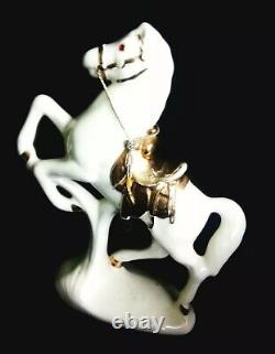 WHITE HORSE- Vintage 1955 Porcelain Horse Rearing Bucking 12 with22k Gold Accents