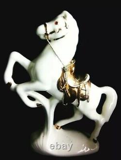 WHITE HORSE- Vintage 1955 Porcelain Horse Rearing Bucking 12 with22k Gold Accents