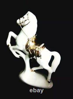 WHITE HORSE- Vintage 1955 Porcelain Horse Rearing Bucking 12 with22k Gold Accents