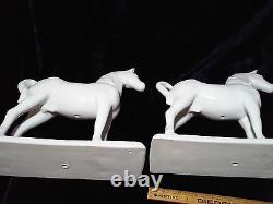 WHITE STANDING HORSE BOOKENDS / STATUE'S 10 PORCELAIN, Bisque