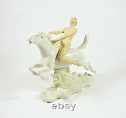 Wallendorf, Nude Lady Riding A Horse 7.4, Handpainted Porcelain Figurine