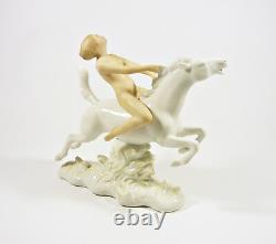 Wallendorf, Nude Lady Riding A Horse 7.4, Handpainted Porcelain Figurine