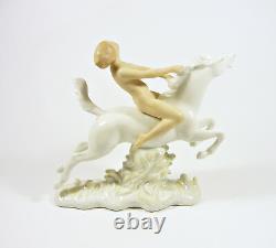 Wallendorf, Nude Lady Riding A Horse 7.4, Handpainted Porcelain Figurine