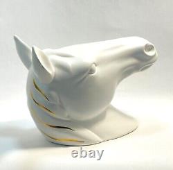 White Ceramic Horse Head Wall Mount Gold Mane Details Equestrian