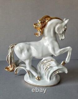 White Fire Horse With Golden Mane Figurine Porcelain Vintage Lomonosov LFZ 1959