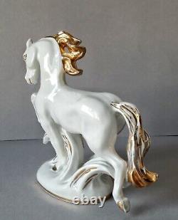 White Fire Horse With Golden Mane Figurine Porcelain Vintage Lomonosov LFZ 1959