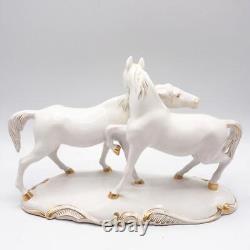 White Gilded Porcelain Horse Figurine Large Italy